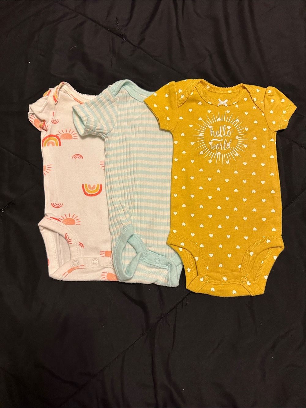 Pack of 3 Baby One-Piece Bodysuits - Mustard, Light Pink & Mint